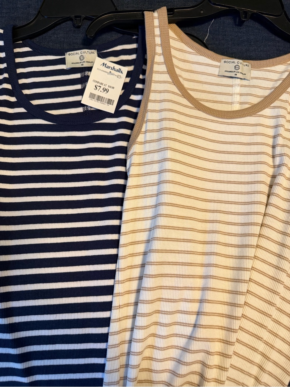 Striped Ribbed Tank Tops Set - Navy & Tan - Picture 4 of 4